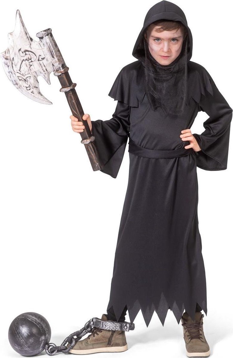 Beul & Magere Hein Kostuum | Niet Te Bedwingen Zwarte Beul Kind Kostuum | Maat 140 | Halloween | Verkleedkleding